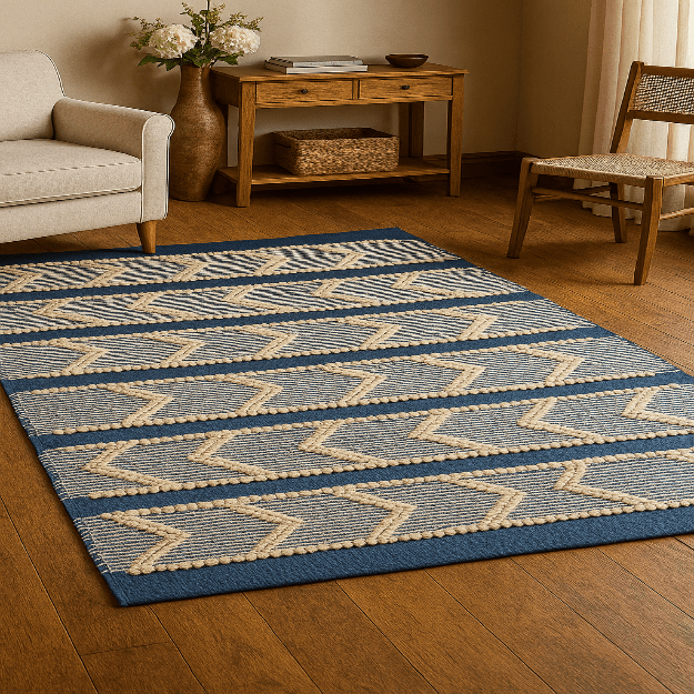 Hand Woven Blue Stripe Rug - Natural Stripe Design for Home Decor - Ansari LLC