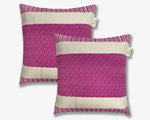 Pack of 2 Boho Hand Crafted Cushion Covers - Natural and Pink Design - Ansari LLC