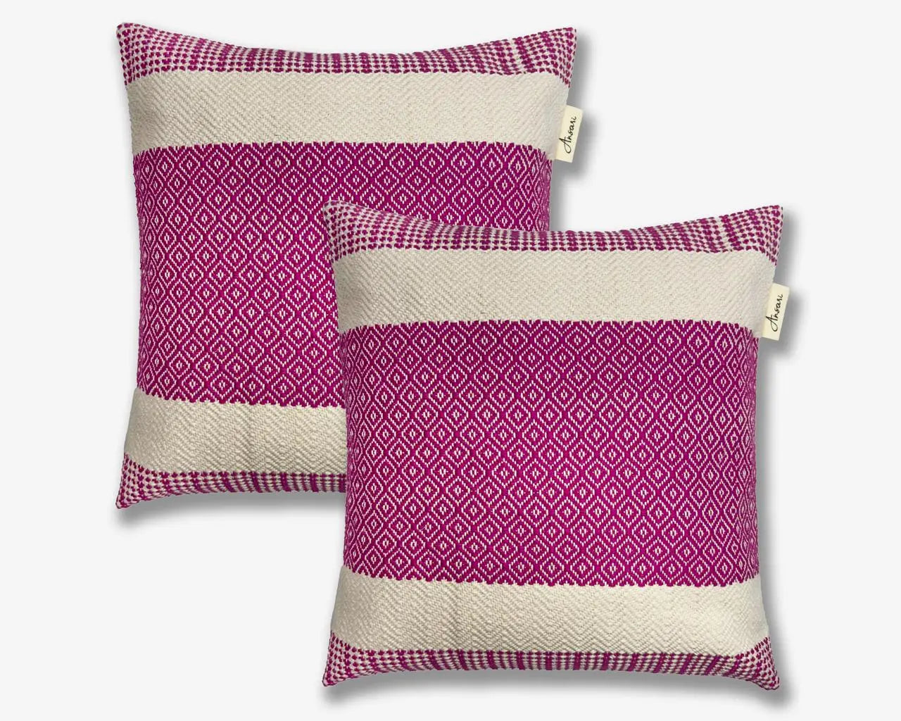 Pack of 2 Boho Hand Crafted Cushion Covers - Natural and Pink Design - Ansari LLC