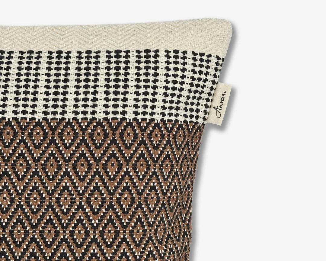 Pack of 2 Boho Hand Crafted Cushion Cover - Natural, Black and Brown - Ansari LLC