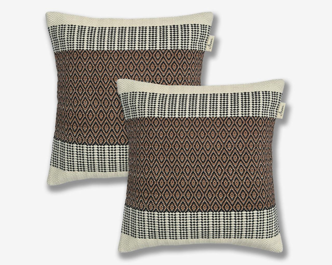 Pack of 2 Boho Hand Crafted Cushion Cover - Natural, Black and Brown - Ansari LLC
