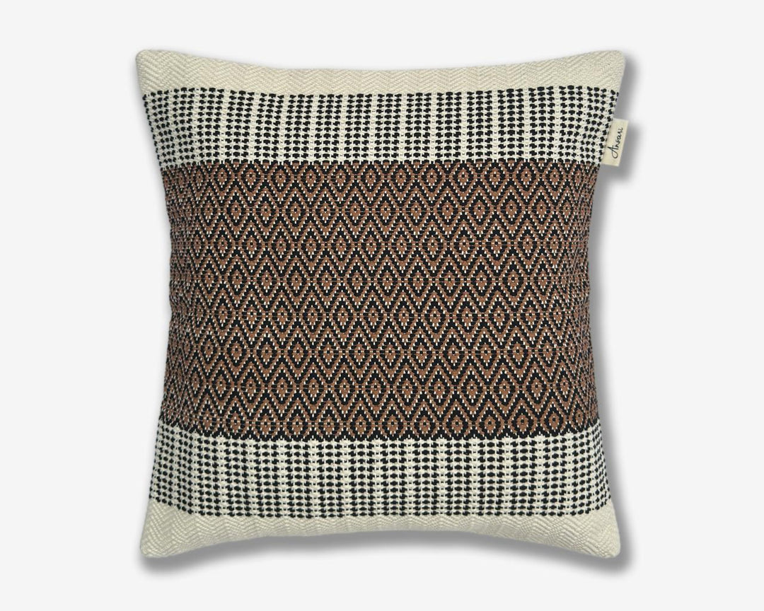 Pack of 2 Boho Hand Crafted Cushion Cover - Natural, Black and Brown - Ansari LLC