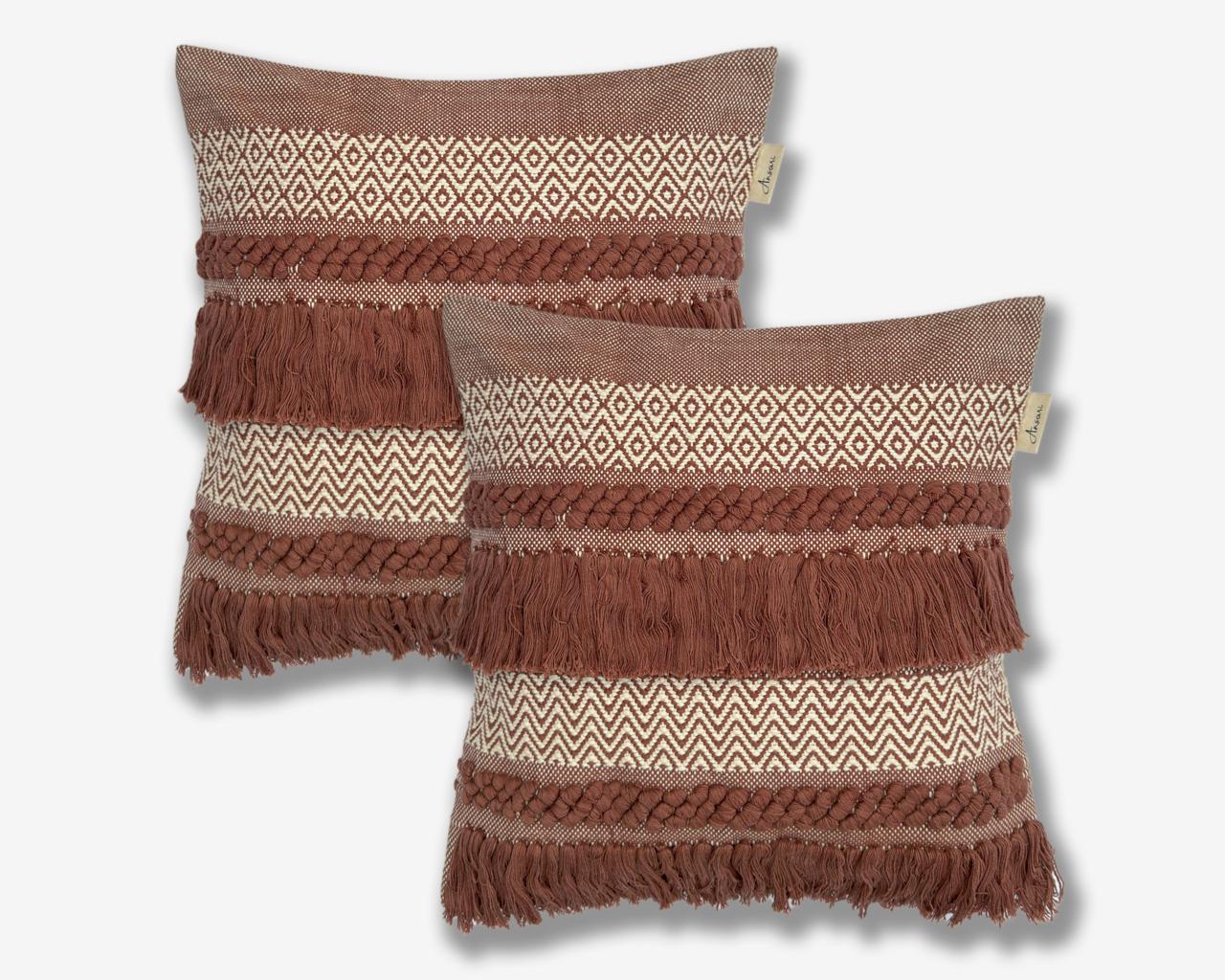 Pack of 2 Hand Crafted Cushion Cover - Brown and Natural - Ansari LLC