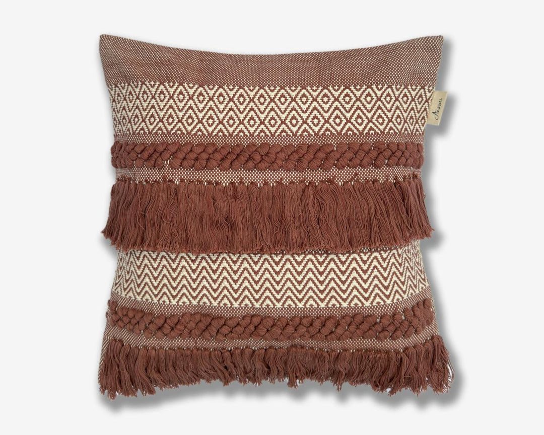Pack of 2 Hand Crafted Cushion Cover - Brown and Natural - Ansari LLC