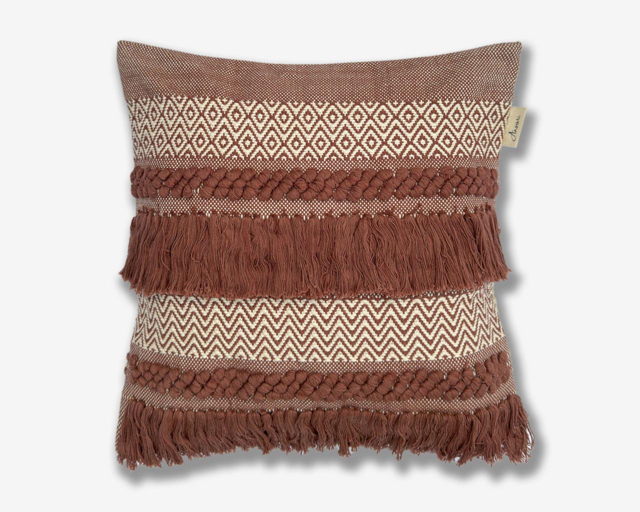 Pack of 2 Hand Crafted Cushion Cover - Brown and Natural - Ansari LLC