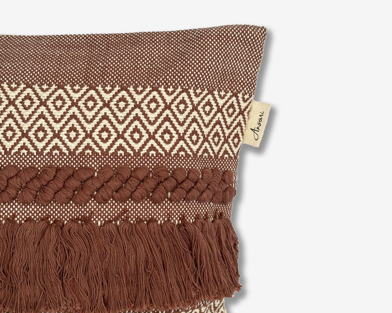 Pack of 2 Hand Crafted Cushion Cover - Brown and Natural - Ansari LLC