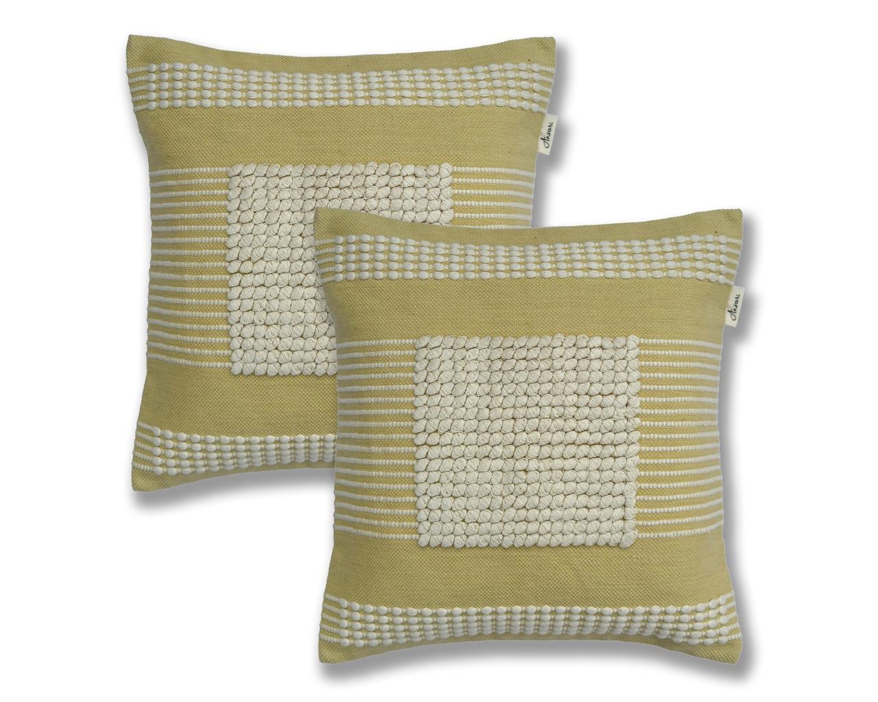 Pack of 2 Hand Crafted Cushion Cover - Yellow - Ansari LLC