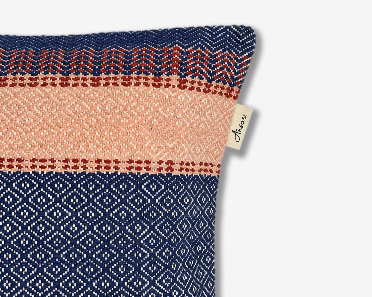 Pack of 2 Hand Woven Striped Cushion Cover - Brow, Orange and Blue - Ansari LLC