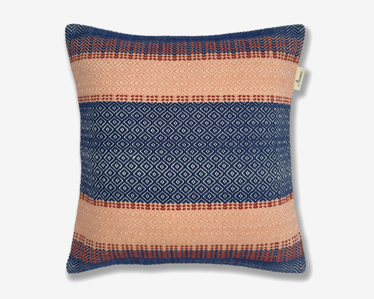 Pack of 2 Hand Woven Striped Cushion Cover - Brow, Orange and Blue - Ansari LLC