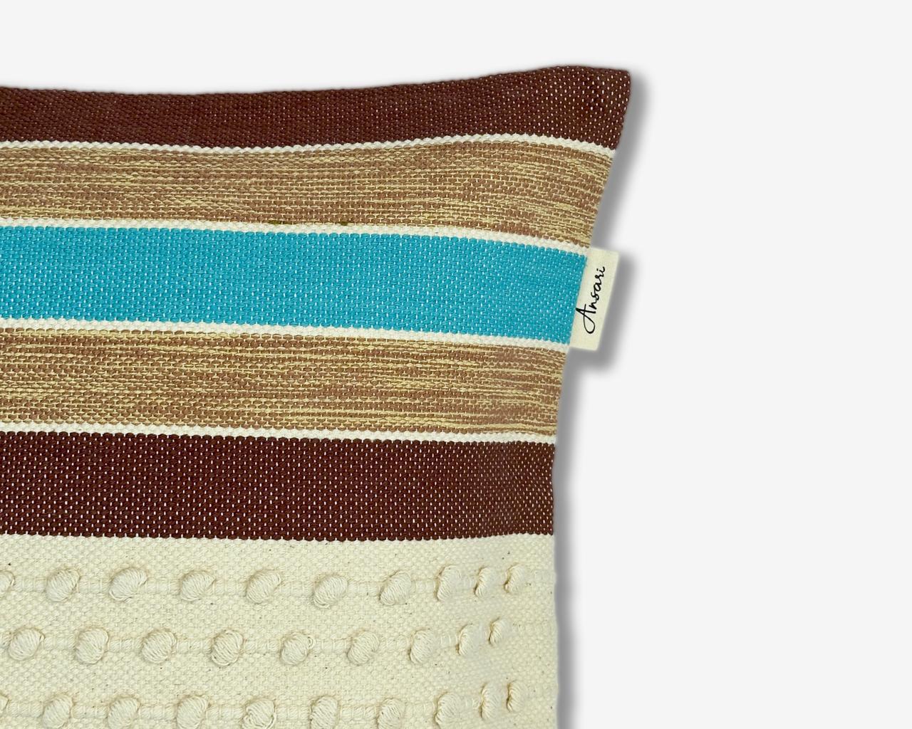 Pack of 2 Hand Woven Striped Cushion Cover - Brown, Natural and Blue - Ansari LLC