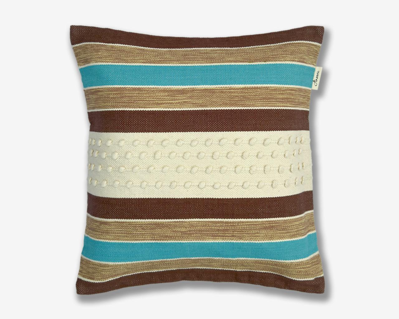 Pack of 2 Hand Woven Striped Cushion Cover - Brown, Natural and Blue - Ansari LLC