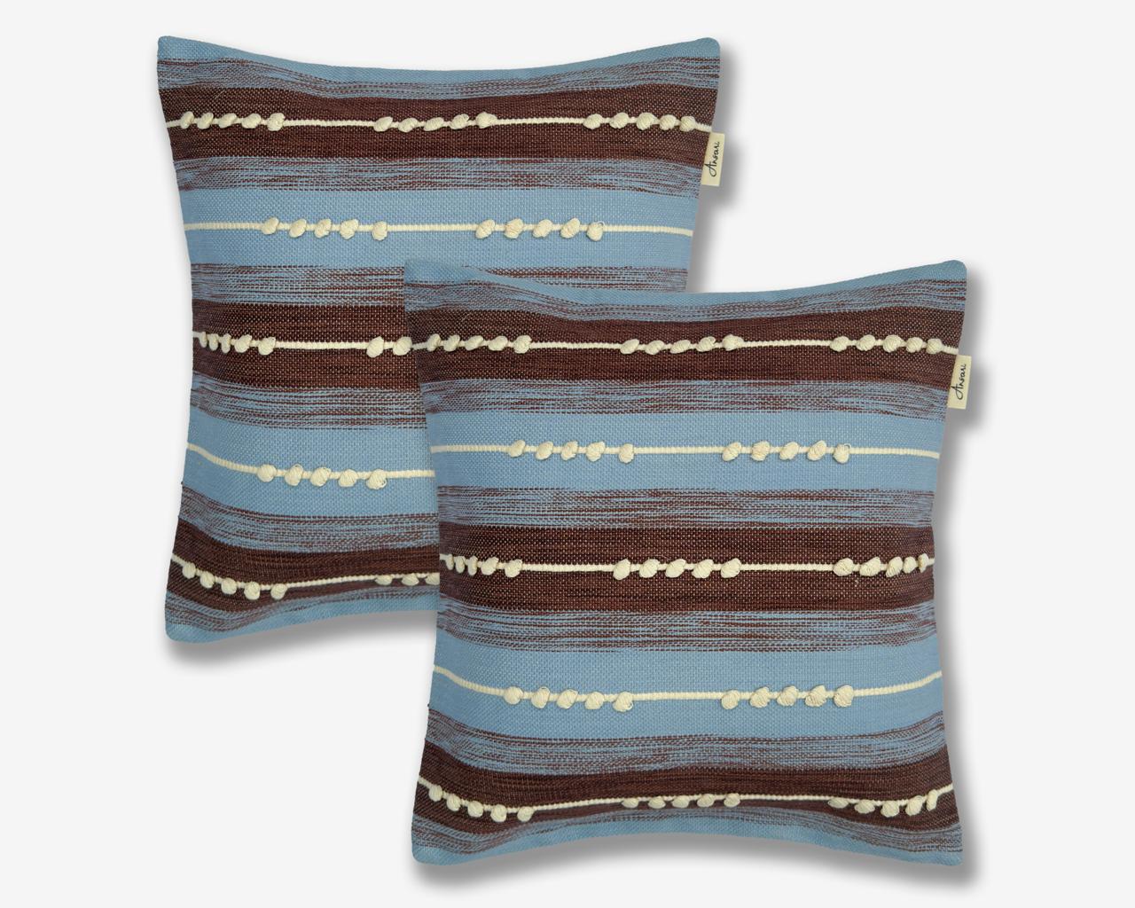 Pack of 2 Hand Woven Striped Cushion Cover - Brown, Natural and Brown - Ansari LLC