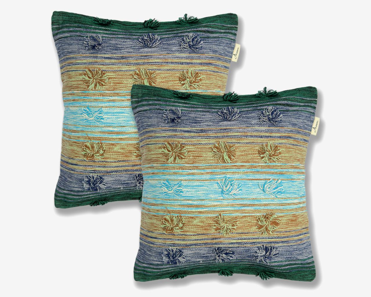 Pack of 2 Hand Woven Striped Cushion Covers - Multi Color Decorative Pillows - Ansari LLC