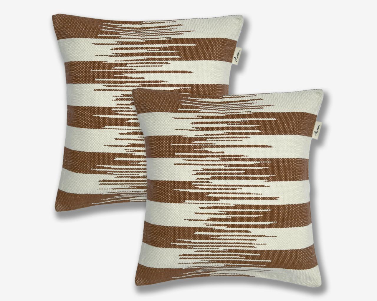 Pack of 2 Hand Woven Striped Cushion Cover - Natural and Brown - Ansari LLC