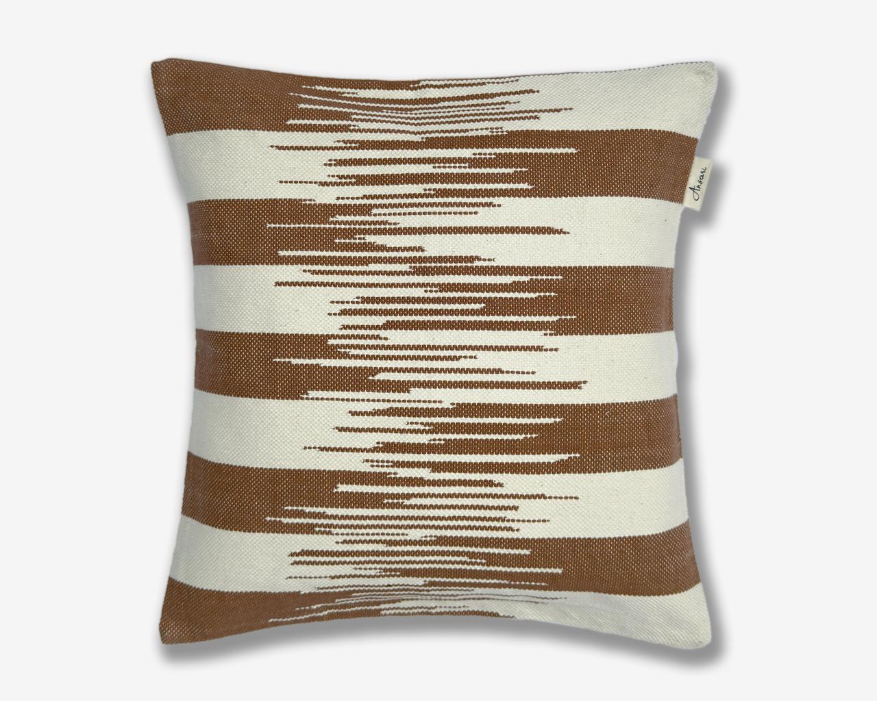 Pack of 2 Hand Woven Striped Cushion Cover - Natural and Brown - Ansari LLC
