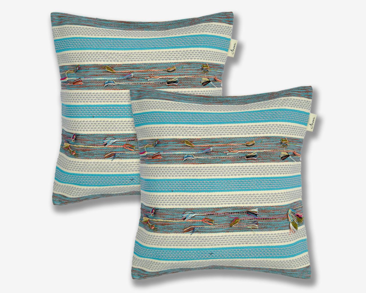 Pack of 2 Hand Woven Striped Cushion Cover - Natural and Multi - Ansari LLC