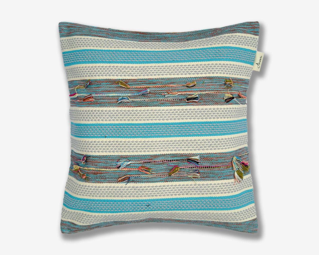 Pack of 2 Hand Woven Striped Cushion Cover - Natural and Multi - Ansari LLC